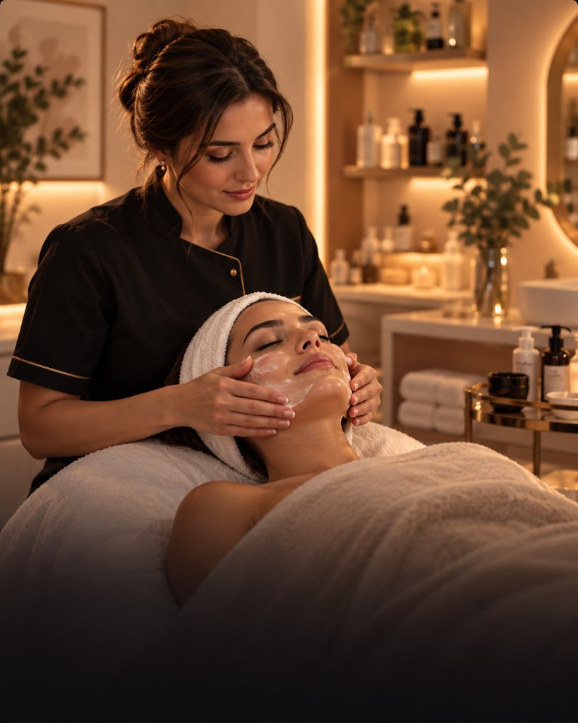 Cuidado de pele em sessão de estética